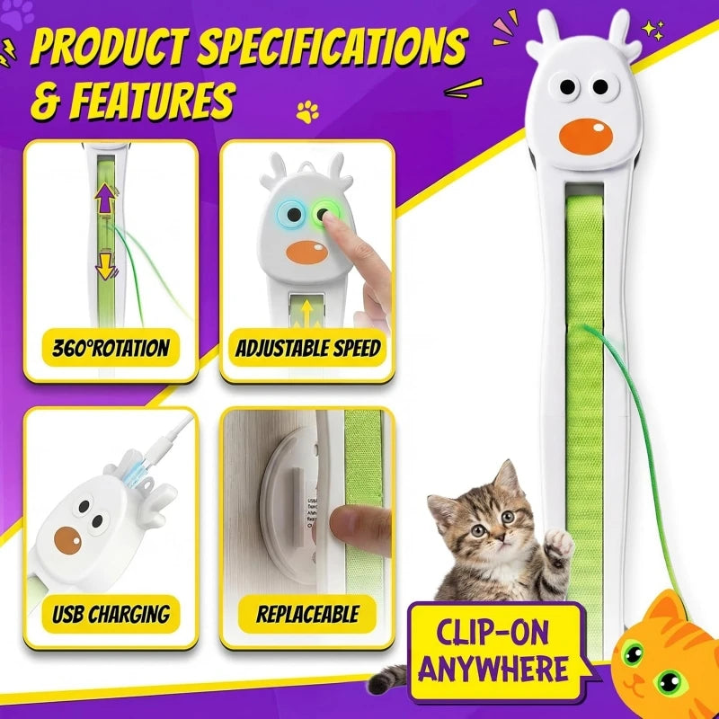 Cat Interactive Toy Auto Flying Rope Self-Play Funny Toy Pet Cat Kitten Stress Relief Caterpillar Teaser Adjustable Motion Modes