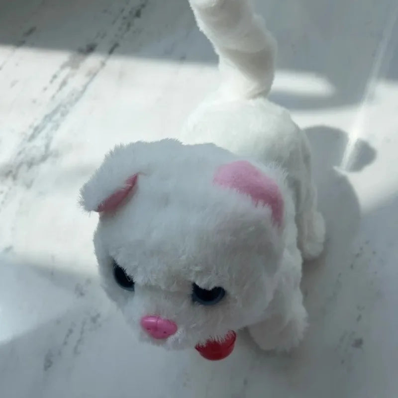 Interactive Electric Cat Toy Automatic Walking Barking Plush Animal with Sound Realistic Kitten Simulation