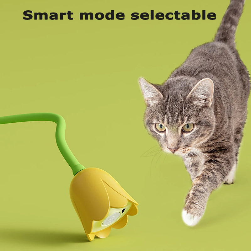 Interactive Cat Toys USB Electric Intelligent Rolling Ball Toy Cats Pet Silicone Automatic Rotate Mouse Tail Kitten Teaser Stick