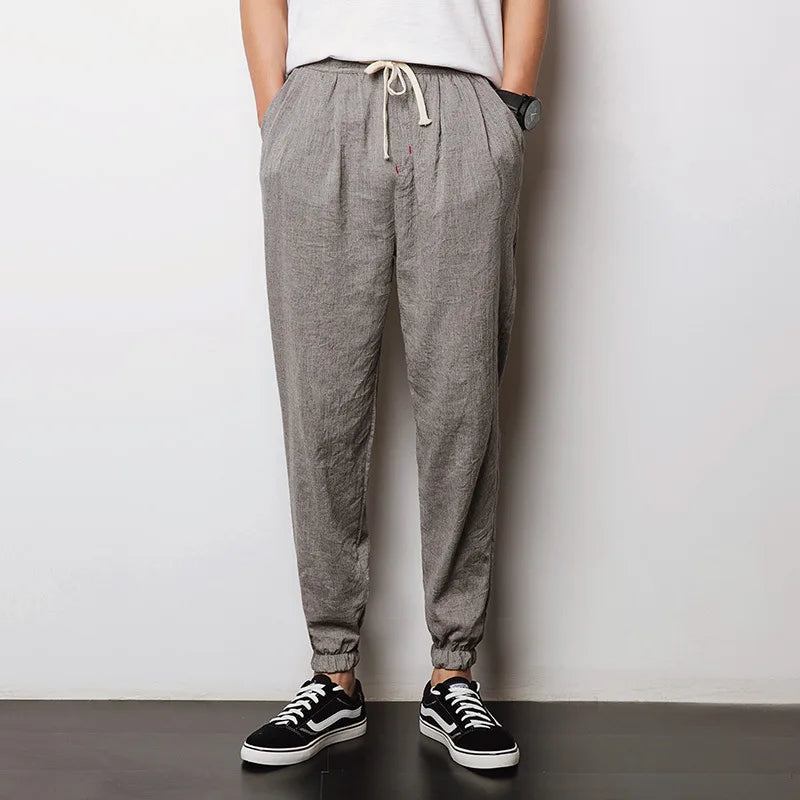 2025 Mens Trousers Fashion Casual Pants Solid Color Breathable Loose Shorts Straight Drawstring Pants Streetwear Men