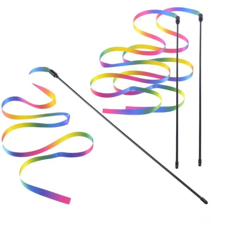 Interactive Cat Toys Teasing Catd Stick Funny Rainbow Strips Cat Stick Toys Kitten Playing Teaser Wand Toy Pet Supplies