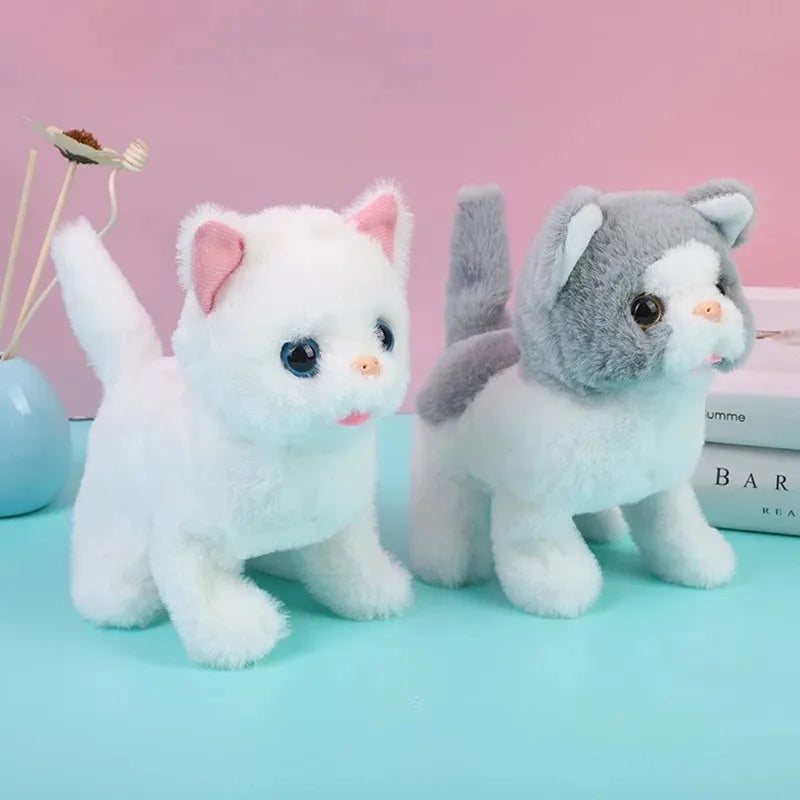 Interactive Electric Cat Toy Automatic Walking Barking Plush Animal with Sound Realistic Kitten Simulation