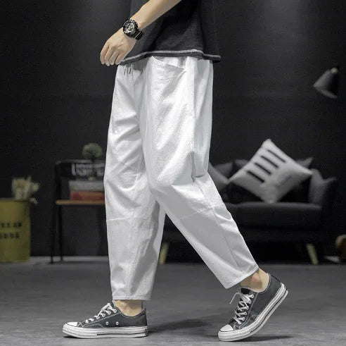 2025 Mens Trousers Fashion Casual Pants Solid Color Breathable Loose Shorts Straight Drawstring Pants Streetwear Men