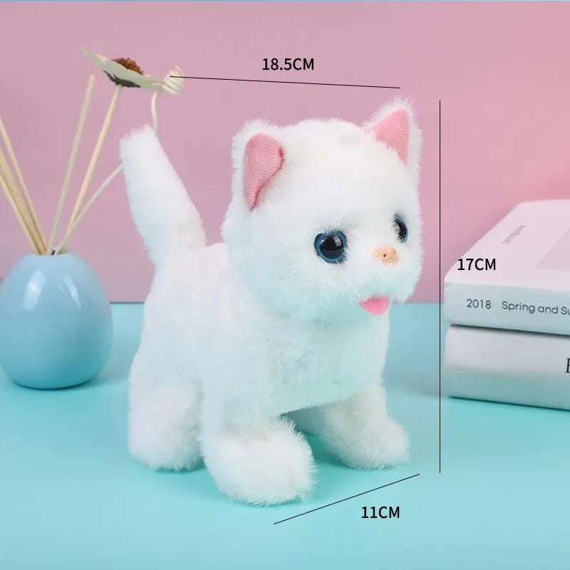 Interactive Electric Cat Toy Automatic Walking Barking Plush Animal with Sound Realistic Kitten Simulation