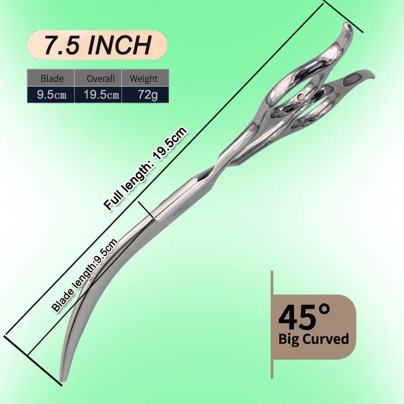 Dog grooming hair clippers, 7.5 ", super large 45 ° curved scissors,Pet Bend Scissor, fine dog hair trimming tool Shears