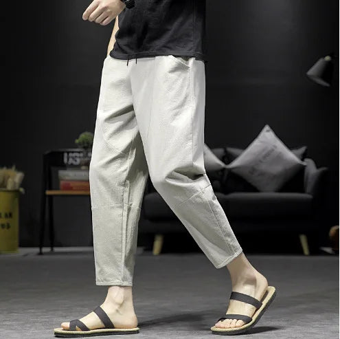 2025 Mens Trousers Fashion Casual Pants Solid Color Breathable Loose Shorts Straight Drawstring Pants Streetwear Men
