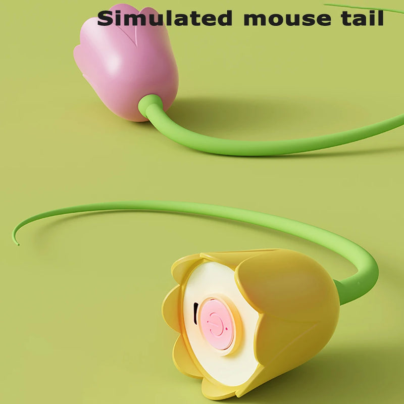 Interactive Cat Toys USB Electric Intelligent Rolling Ball Toy Cats Pet Silicone Automatic Rotate Mouse Tail Kitten Teaser Stick