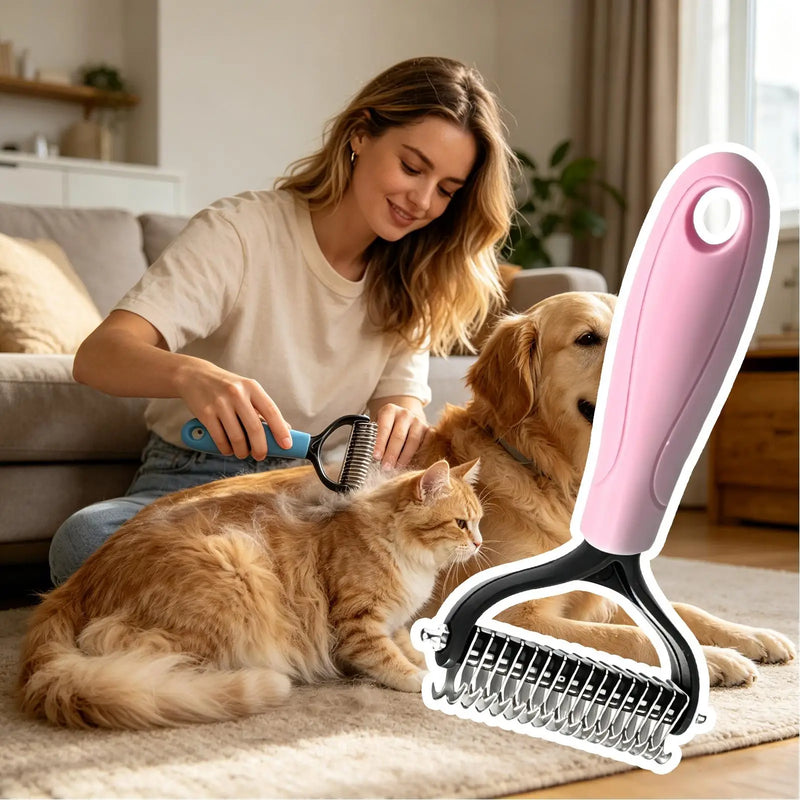 Dog Rake Brush Double Sided Shedding Grooming Tool Dog Undercoat Brush for Pets Cats Indoor Outdoor Home Salon Bath Time