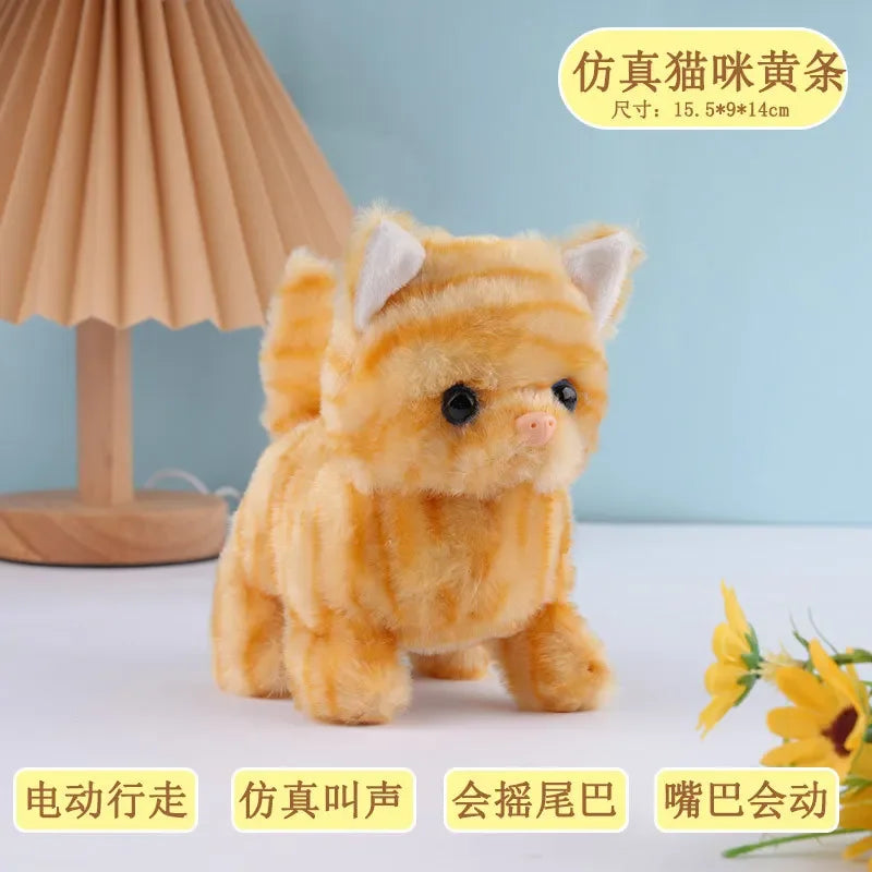 Interactive Electric Cat Toy Automatic Walking Barking Plush Animal with Sound Realistic Kitten Simulation