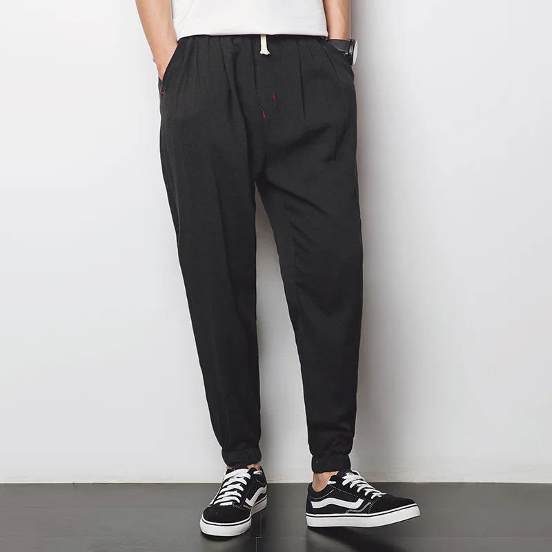 2025 Mens Trousers Fashion Casual Pants Solid Color Breathable Loose Shorts Straight Drawstring Pants Streetwear Men