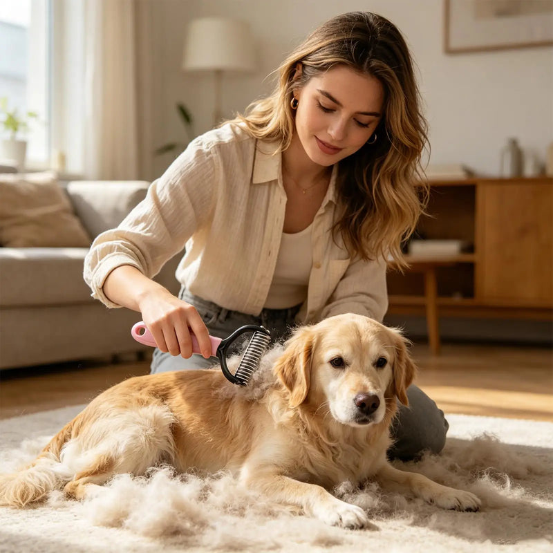 Dog Rake Brush Double Sided Shedding Grooming Tool Dog Undercoat Brush for Pets Cats Indoor Outdoor Home Salon Bath Time