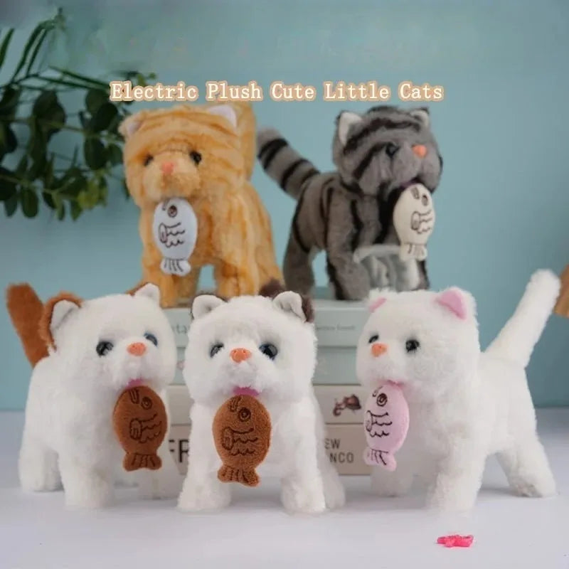 Interactive Electric Cat Toy Automatic Walking Barking Plush Animal with Sound Realistic Kitten Simulation