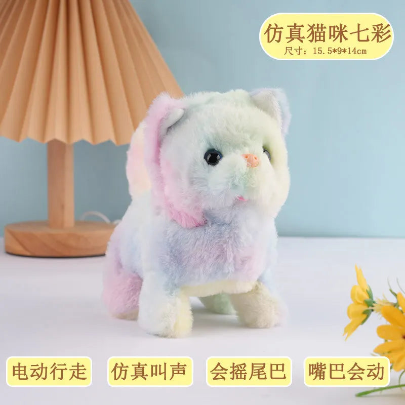 Interactive Electric Cat Toy Automatic Walking Barking Plush Animal with Sound Realistic Kitten Simulation