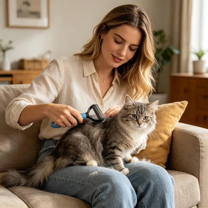 Dog Rake Brush Double Sided Shedding Grooming Tool Dog Undercoat Brush for Pets Cats Indoor Outdoor Home Salon Bath Time
