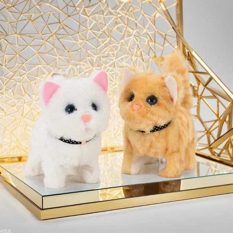 Interactive Electric Cat Toy Automatic Walking Barking Plush Animal with Sound Realistic Kitten Simulation