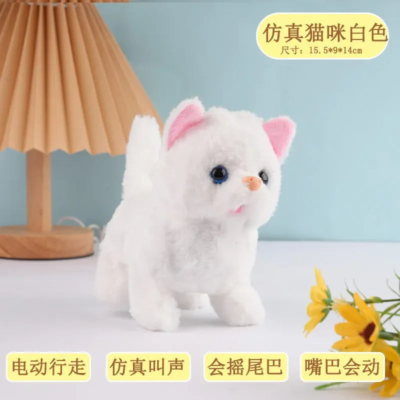 Interactive Electric Cat Toy Automatic Walking Barking Plush Animal with Sound Realistic Kitten Simulation