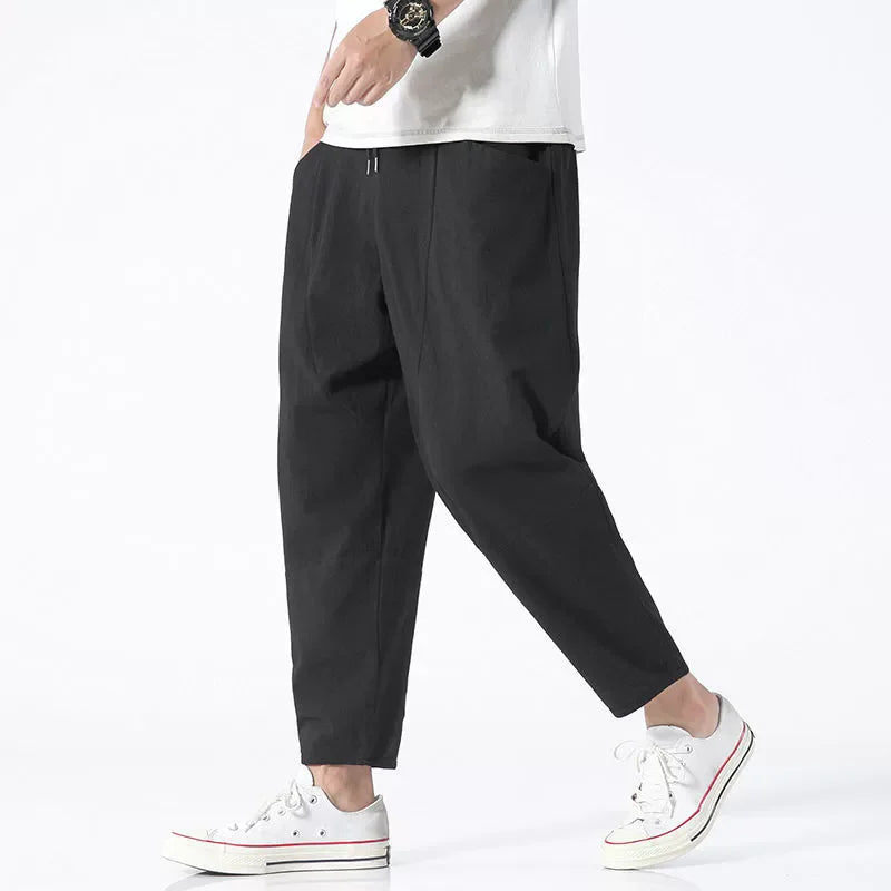 2025 Mens Trousers Fashion Casual Pants Solid Color Breathable Loose Shorts Straight Drawstring Pants Streetwear Men