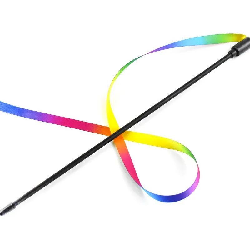 Interactive Cat Toys Teasing Catd Stick Funny Rainbow Strips Cat Stick Toys Kitten Playing Teaser Wand Toy Pet Supplies