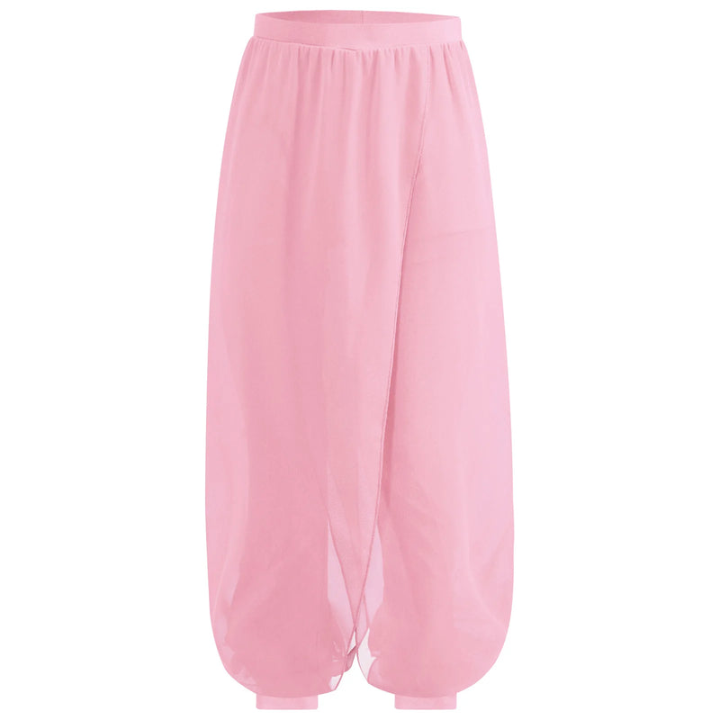 Chiffon Overlay Pants Yoga Pants Loose Wide Leg Pants Modern Classical Dance Pants For Kids Girls Fitness Training Bloomers