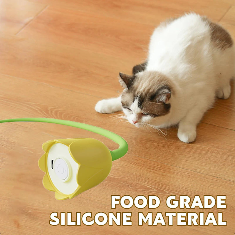 Interactive Cat Toys USB Electric Intelligent Rolling Ball Toy Cats Pet Silicone Automatic Rotate Mouse Tail Kitten Teaser Stick