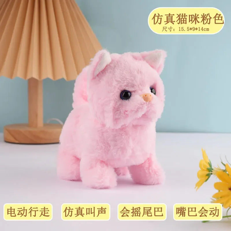 Interactive Electric Cat Toy Automatic Walking Barking Plush Animal with Sound Realistic Kitten Simulation