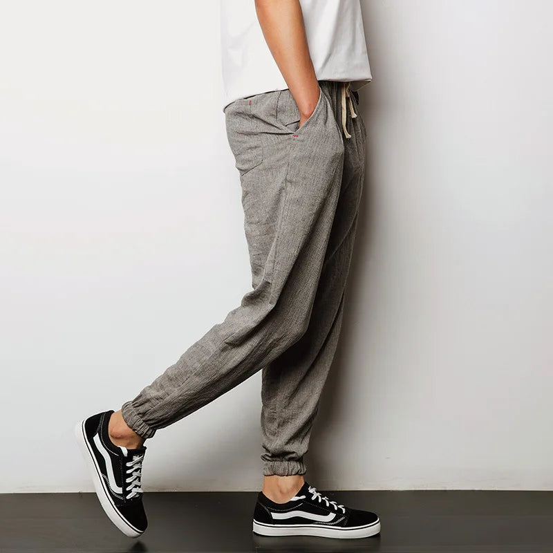 2025 Mens Trousers Fashion Casual Pants Solid Color Breathable Loose Shorts Straight Drawstring Pants Streetwear Men