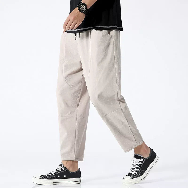 2025 Mens Trousers Fashion Casual Pants Solid Color Breathable Loose Shorts Straight Drawstring Pants Streetwear Men