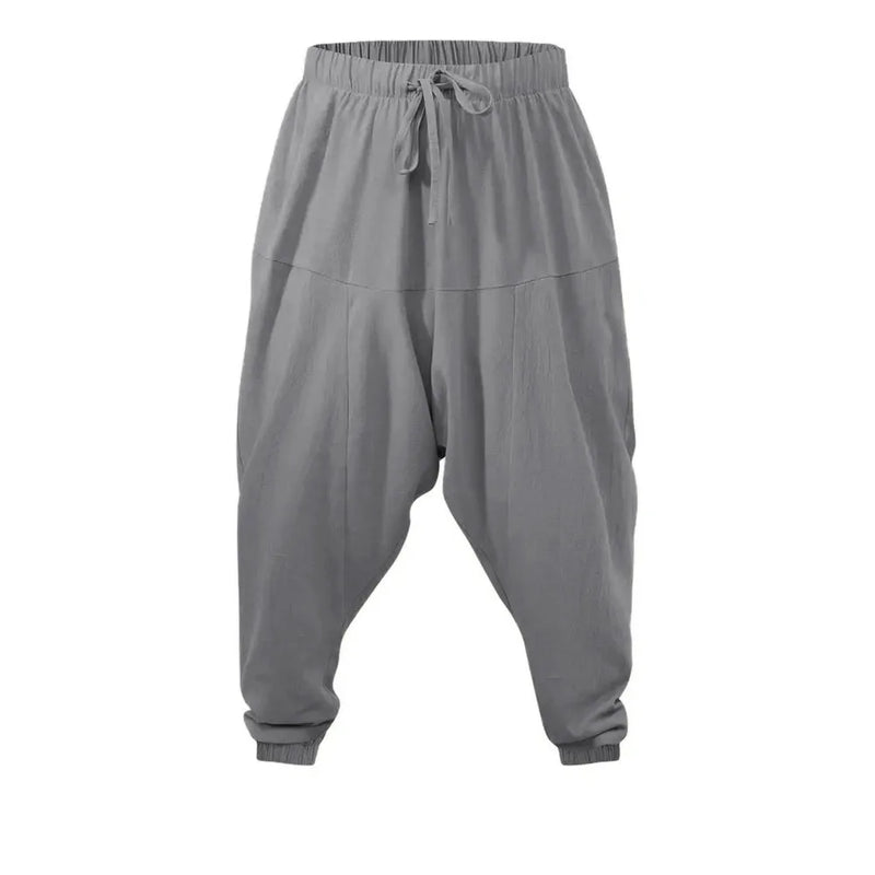 Harem Pants for Men Cotton Linen Drop Crotch Cozy Streetwear Loose Fit Breathable Lightweight Long Pants Male Joggers