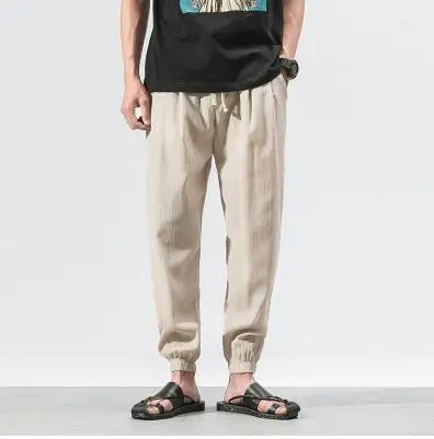 2025 Mens Trousers Fashion Casual Pants Solid Color Breathable Loose Shorts Straight Drawstring Pants Streetwear Men