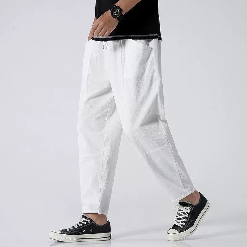 2025 Mens Trousers Fashion Casual Pants Solid Color Breathable Loose Shorts Straight Drawstring Pants Streetwear Men