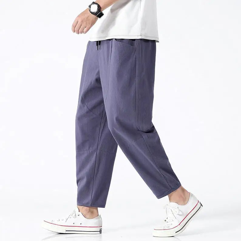 2025 Mens Trousers Fashion Casual Pants Solid Color Breathable Loose Shorts Straight Drawstring Pants Streetwear Men
