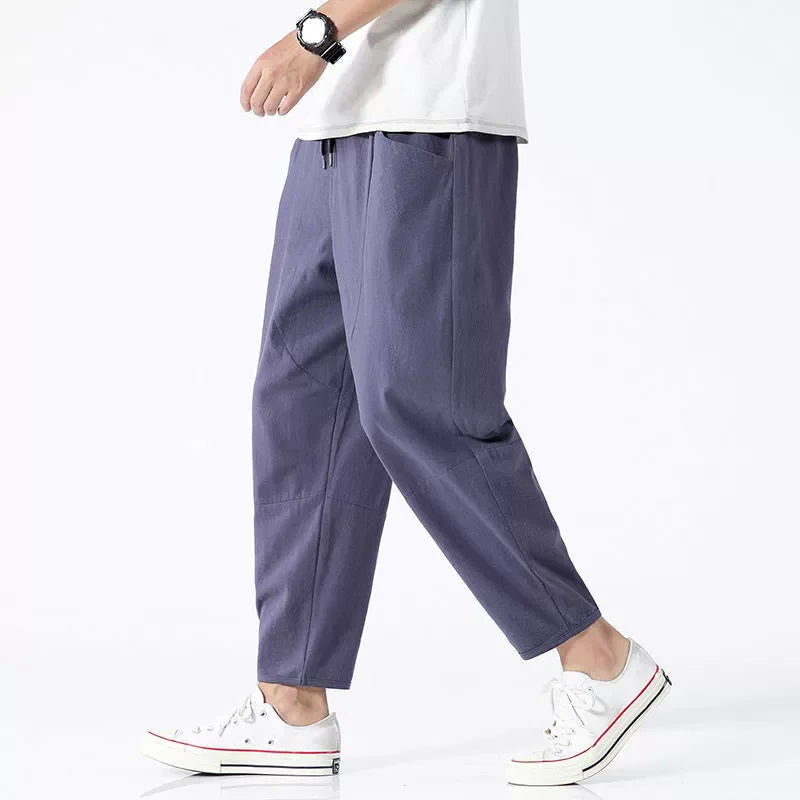 2025 Mens Trousers Fashion Casual Pants Solid Color Breathable Loose Shorts Straight Drawstring Pants Streetwear Men