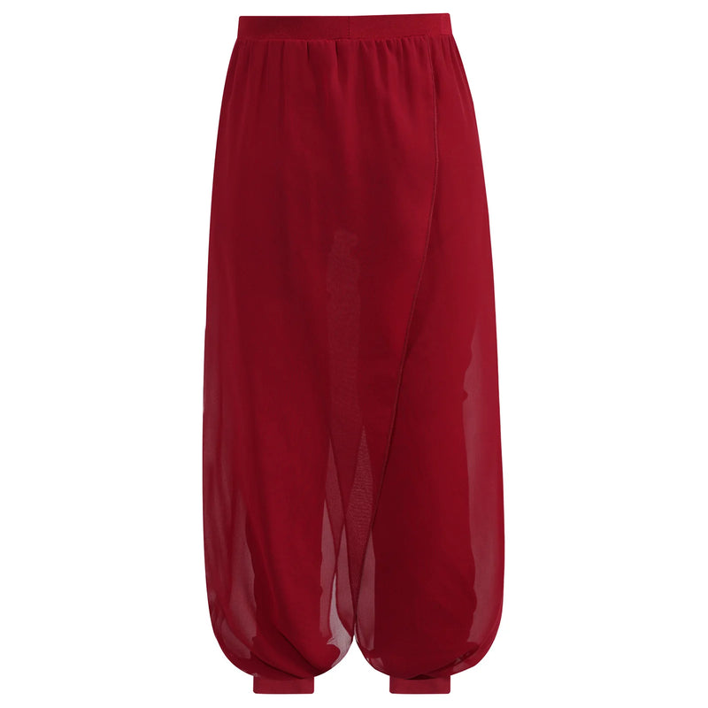 Chiffon Overlay Pants Yoga Pants Loose Wide Leg Pants Modern Classical Dance Pants For Kids Girls Fitness Training Bloomers