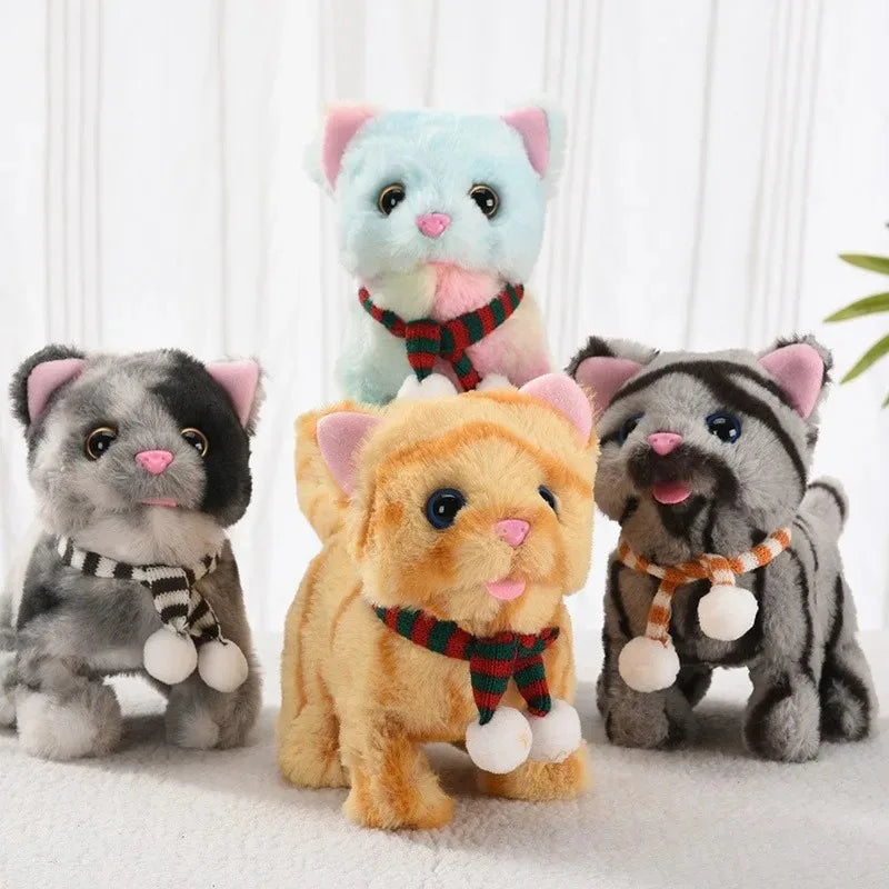 Interactive Electric Cat Toy Automatic Walking Barking Plush Animal with Sound Realistic Kitten Simulation