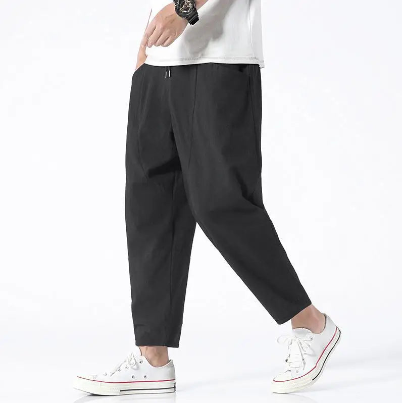 2025 Mens Trousers Fashion Casual Pants Solid Color Breathable Loose Shorts Straight Drawstring Pants Streetwear Men